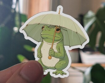 Silly Frog Sticker | Rainy day Kiss Cut Sticker | Cute Amphibian Vinyl Sticker