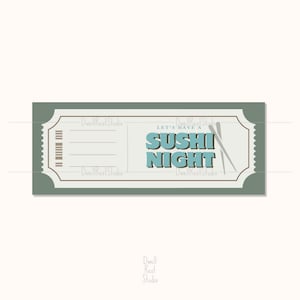 Custom SUSHI NIGHT Gift Coupon - Special Activity Surprise - Voucher Ticket - Editable PDF