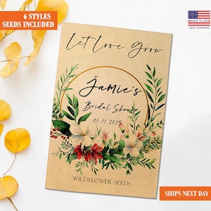 Wildflower Mix Seed Packets Bridal Shower Favors for Guests in Bulk, Bridal Shower Gift, Wildflower Seed Favors, Let Love Bloom Seed Packets