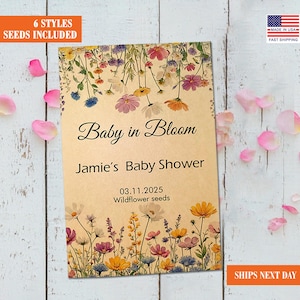 25 BULK Baby Shower and Baby Sprinkle Favors, Wildflower Seed Packet Party Favors, Baby in Bloom Theme, Personalized Rustic Guest Gift Idea