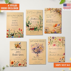 Let Love Grow Seed Packets with Wildflower Seeds Included/Custom Bridal Shower Favors for Guests in Bulk/Seed Packet Favor/Personalized Gift