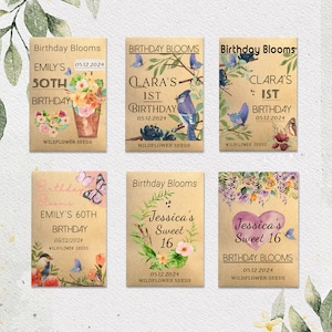 Personalized Wildflower Seed Packet with Seeds Included, Birthday Party Favors, 1st Birthday Gift, Sweet 16, 40th 50th 60th Birthday