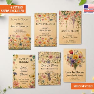 Bridal Shower Favors for Guests in Bulk, Wildflower Mix Seed Packets, Bridal Shower Gift, Wildflower Seed Favors, Let Love Bloom Seed Packet