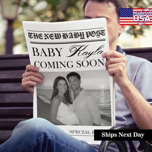 Large Pregnancy Reveal Newspaper, Custom Baby Announcement, Newspaper Baby Shower, Coming Soon Expecting Baby Times Pregnancy Announcement