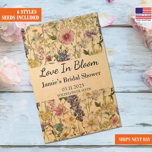 Custom Wildflower Seed Packets for Bridal Shower, Love in Bloom, Personalized Favor Envelopes, Wedding Shower Party Gifts for Guests in Bulk