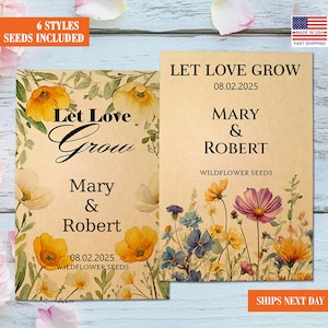 RUSH Wildflower Seed Packets/Let Love Grow/Wedding Shower Gifts Recycled Paper Kraft Seed Packets/Bulk Wedding Favors/Bridal Shower Favors