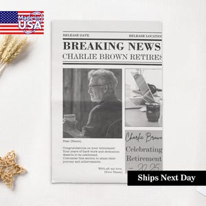 RUSH Happy Retirement, Retirement Newspaper, Retirement Gift for Men or Women Work Anniversary Gift, Retirement Party Decoration, ANY YEAR