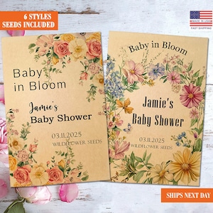 RUSH Baby Shower Favors New Baby Seed Packets with Wildflower Seeds Included/Baby in Bloom Favors/Baby Shower Rainbow Favor for Guest Bulk