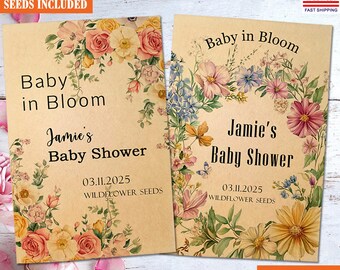RUSH Baby Shower Favors New Baby Seed Packets with Wildflower Seeds Included/Baby in Bloom Favors/Baby Shower Rainbow Favor for Guest Bulk