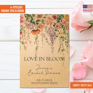 Bridal Shower Wildflower Seed Packets, Let Love Grow, Personalized Seed Favors for Guests, Custom Bridal Shower Party Favor Envelopes Bulk