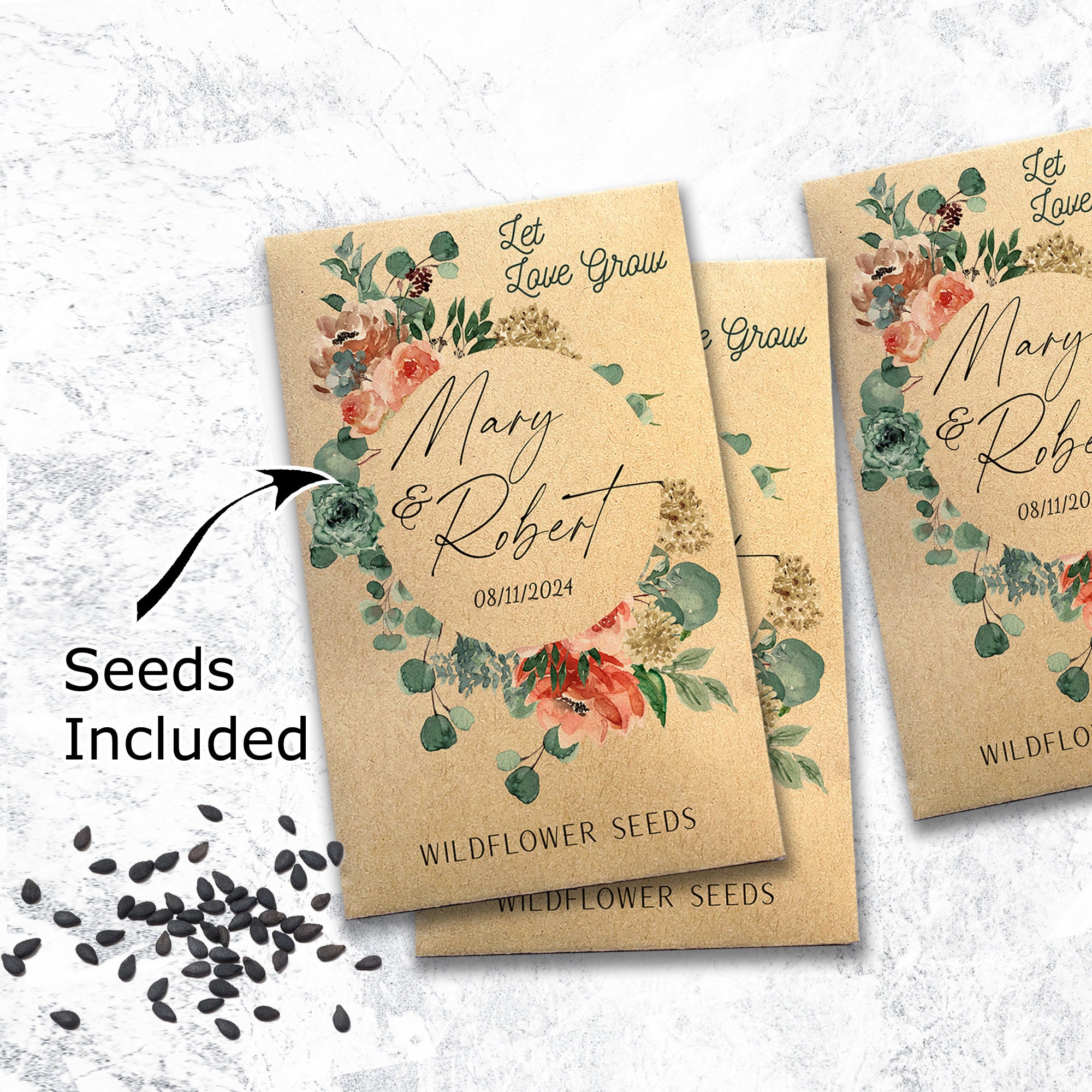 Seed Packet Wedding Favors With Wildflower Seed Included, Custom Seed ...