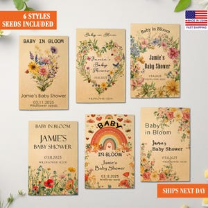 Baby Shower Favors for Guests in Bulk, Wildflower Baby Shower Seed Packets with Seeds Included, Baby Shower Gift, Baby in Bloom, Kraft Paper
