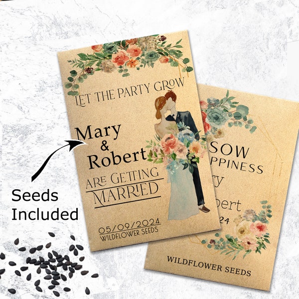 Wildflower Seed Packets with Seeds, Custom Bachelorette Party Favors, Bridal Party Gift, Children's Birthday Party, Graduation, Wedding