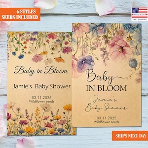 25 Personalized Wildflower Seed Packets for Baby Shower and Baby Sprinkle, Baby in Bloom Guest Favors, Custom Bulk Eco Friendly Party Gift