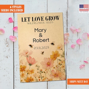 RUSH Wildflower Seed Packets/Let Love Grow/Wedding Shower Gifts Recycled Paper Kraft Seed Packets/Bulk Wedding Favors/Bridal Shower Favors