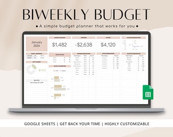 Zweiwöchentliche Budget-Kalkulationstabelle, Google Sheets, Monatliche Finanzierungsvorlage, Ausgabenbuch, Budget nach Gehaltscheck, Zielverfolgung für finanzielle Ziele