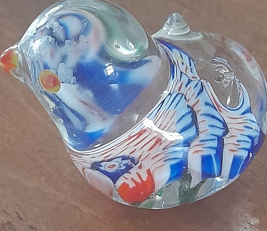 Murano Style Little Glass Bird Paperweight With Coloured Feathers ...