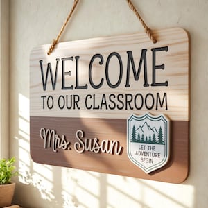 Personalized National Park Teacher Sign: 3D Camping Themed Classroom Door Hanger
