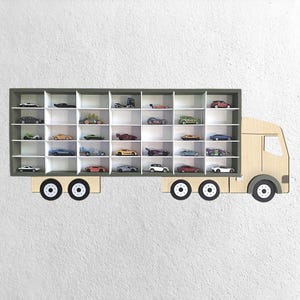 Truck Hot Wheels Display Shelf, Wooden Toy Car Organizer, Personalised Montessori Wall Hot Wheels Display Toddler Boy Nursery Easter Gifts