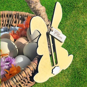 Personalized Bunny Money Holder: Wooden Easter Basket Tag Keepsake
