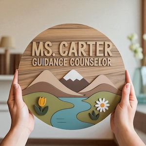 Personalized Guidance Counselor Door Sign: Mountain Floral Wood Decor