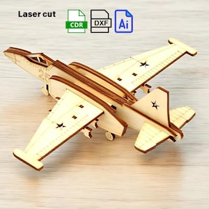 Avión de combate de madera, modelo de rompecabezas 3D, archivos digitales para corte láser (DXF, AI, PDF), plantilla vectorial de juguete de madera, modelo de avión