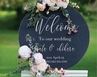 Round UV Printed Acrylic Wedding Welcome Sign, Welcome to our Wedding Sign, Modern Wedding Decor, Event signage