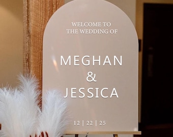 Arched Beige Acrylic Wedding Welcome Entrance Sign, Event Decor, Engagement and Party Welcome Sign