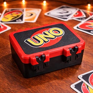 3D-utskrift med dubbla UNO-kortlekslåda | Kompakt spelförvaring | Hållbar researrangör | Säker kortlek med fällbart lock | Spelkväll