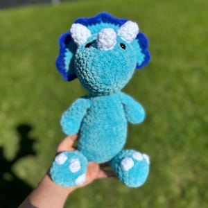 Crochet Triceratops Dinosaur Plushie Stuffed Animal Amigurumi Toy