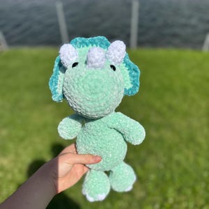Crochet Triceratops Dinosaur Plushie Stuffed Animal Amigurumi Toy