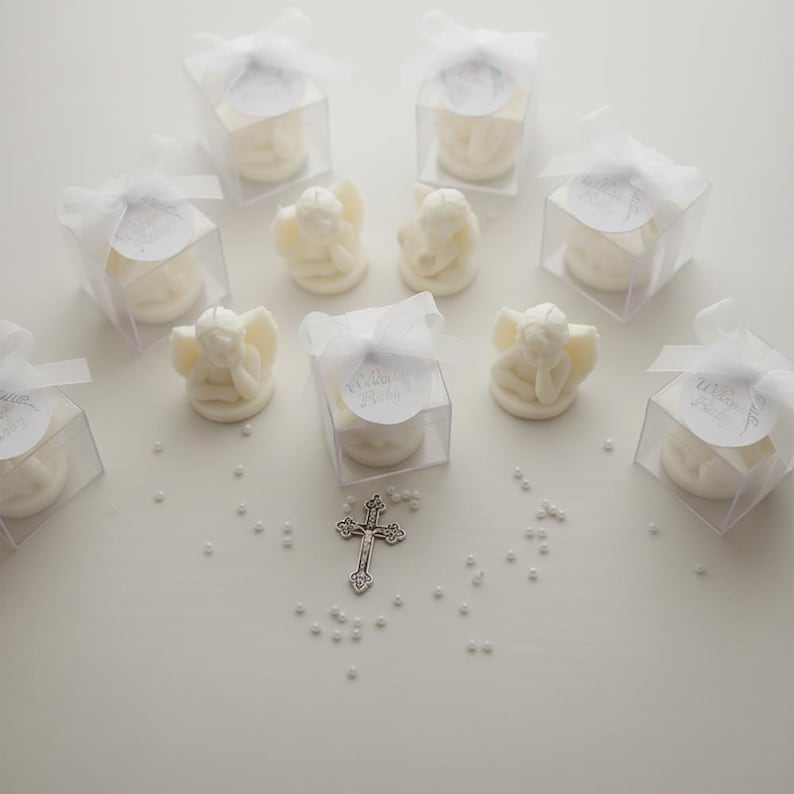 Baptism Cherub Candle favors , Christening, Baby Shower, Birthday Party Gift, Baby Angel