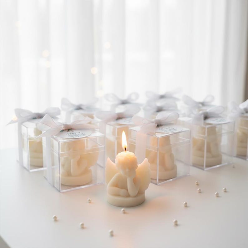 Baptism Cherub Candle favors , Christening, Baby Shower, Birthday Party Gift, Baby Angel