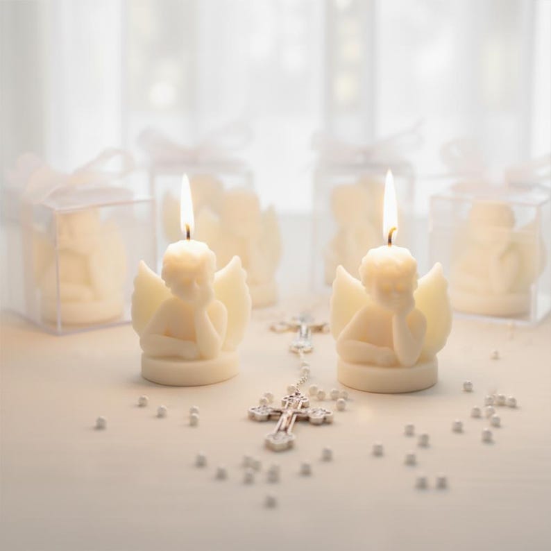 Baptism Cherub Candle favors , Christening, Baby Shower, Birthday Party Gift, Baby Angel