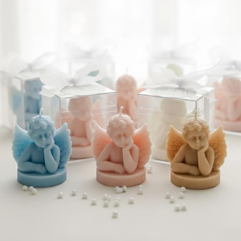 Baptism Cherub Candle favors , Christening, Baby Shower, Birthday Party Gift, Baby Angel