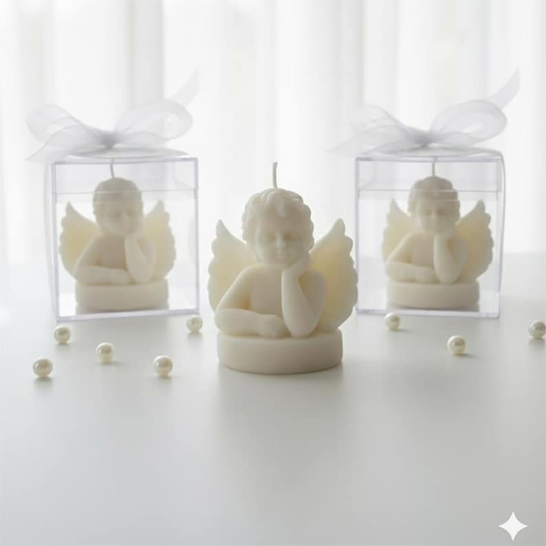 Baptism Cherub Candle favors , Christening, Baby Shower, Birthday Party Gift, Baby Angel