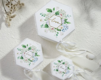 Weiß Blumensechseck Geschenkboxen - Set mit 40 Hochzeit Party Leckerli Boxen