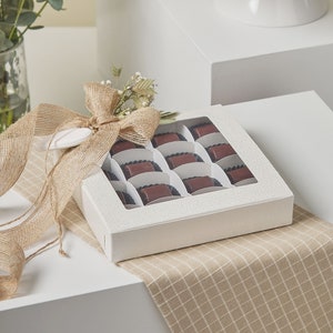Pack of 10 Bakery Leather Boxes with Window - Ideal for Chocolate Covered Strawberries Boxes, Truffle and Cookies | 6.29&quot; x 6.29&quot; x 1.18&quot;