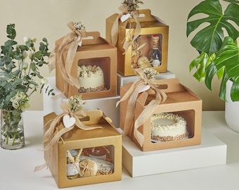 10er Set Hohe Tortenschachteln mit Sichtfenster und Tragegriff - Ideal für Weihnachtsgeschenke, Hochzeitsgeschenke oder auch zu anderen Anlässen