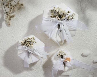 Pack of 40 Hexagonal Small Favor Boxes - Ideal for Wedding Favors, Baby Shower Favors and Bridal Shower Favor Boxes  | White Silk