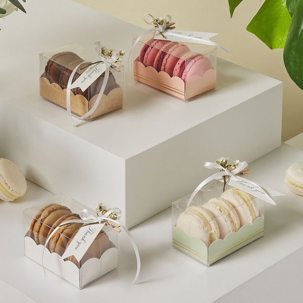 Set of 25 Macaron Boxes with Clear Window For 3/6/7 Macarons- Ideal for Macarons Box Gift or Mini Donut Boxes | 3.14 x 1.96 x 1.96