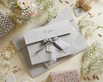 Luxury Gray Cotton Gift Bag – Ribbon Closure, Valentine's Day, Wedding