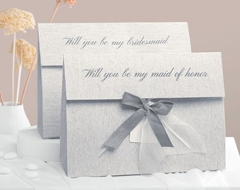 Gray Cotton Bridesmaid Gift Bag – Maid of Honor Proposal Box