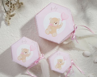 Teddybär Geschenk Boxen - Hellrosa sechseckige Leckerli Boxen, 40er Pack