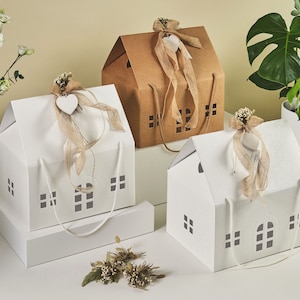 Paquete de 5 cajas de regalo con forma de casa (12,99 x 9,84 x 7,48 pulgadas): ideales para regalos para el hogar, decoraciones interiores de casas y cajas blancas para golosinas