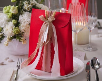 Red Silk Party Favor Boxes - Elegante Geschenkboxen, 20er Pack