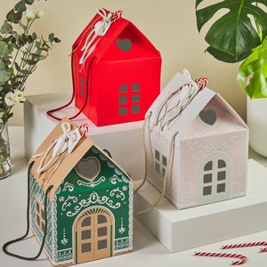 Set van 5 huisvormige geschenkdozen (7,87 x 7,87 x 7,08 inch) - herenhuisdozen, ideaal voor kerstcadeaus en kerstdozen voor lekkernijen