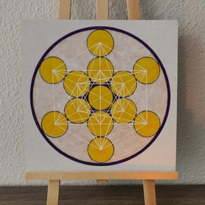 Tableau peinture acrylique géométrie sacrée Cube de Metatron. Décoration murale, art abstrait sur carton carré. Pièce unique pour femme