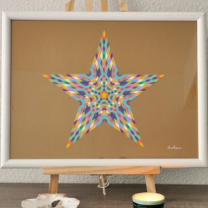 Pittura mandala vibrante, dipinta a mano. Dipinto acrilico incorniciato 44x33 cm. Decorazione d'interni, pittura, arte murale. Regalo unico