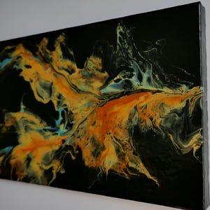 Pintura acrílica utilizando a técnica de pouring, tela 20x34,5 cm. Decoração de parede, arte abstrata para sala de estar, quarto e escritório. Presente exclusivo.